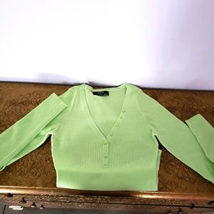 Highlight neon green ribbed long sleeve bodysuit